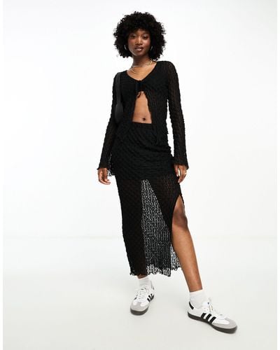 Pimkie Textured Side Split Maxi Skirt Co-ord - Black