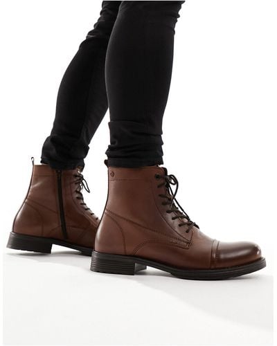 Jack & Jones Leather Lace Up Boot - Brown