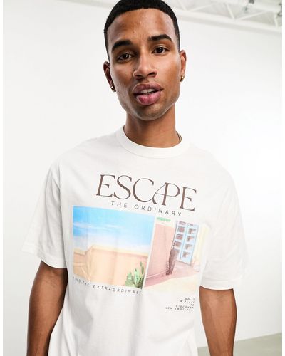 Bershka T-shirt Met Escape-print - Wit