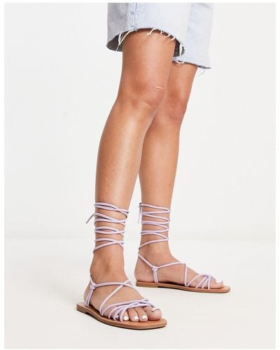 London Rebel Strappy Tie Leg Flat Sandals - White