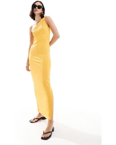 Vero Moda One Shoulder Ribbed Jersey Maxi Dress - Metallic