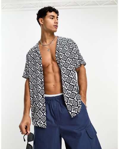New Look Overhemd Met Geometrische Print En Reverskraag - Blauw