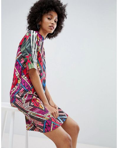 adidas Originals Originals X Farm Multi Print High Neck Dress - Multicolour