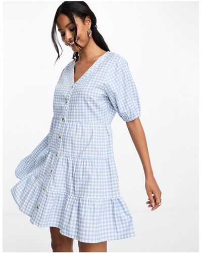 In The Style Exclusive Button Through Mini Smock Dress - Blue
