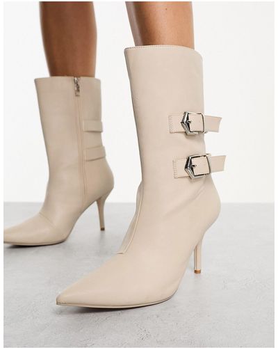 Public Desire Maria Buckle Heeled Ankle Boots - White