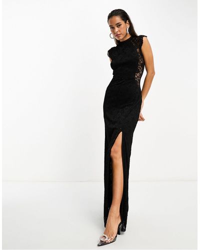 TFNC London Full Lace Maxi Dress With High Split - Black