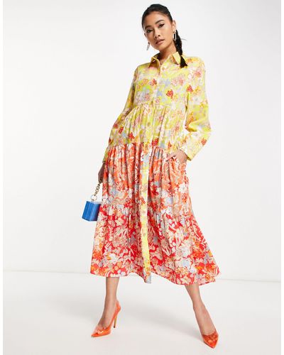 French Connection Blossom - Gelaagde Midi-jurk Met Multi Bloemenprint - Meerkleurig
