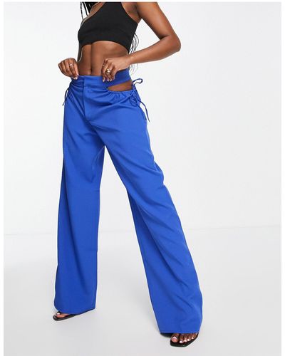 Missguided Wide Leg Trouser With Cut Out Waist - Blue