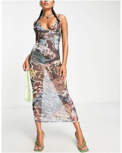 Jaded London – sommerliches strandkleid aus netzstoff mit schmetterlingsprint - Mehrfarbig