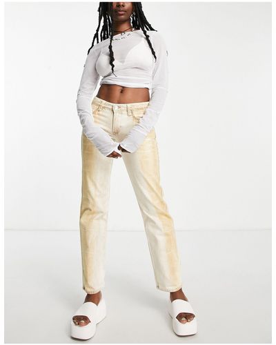 Weekday Cotton Faded Straight Leg Jeans - White
