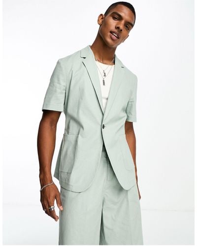 ASOS Short Sleeved Linen Mix Suit Jacket - White
