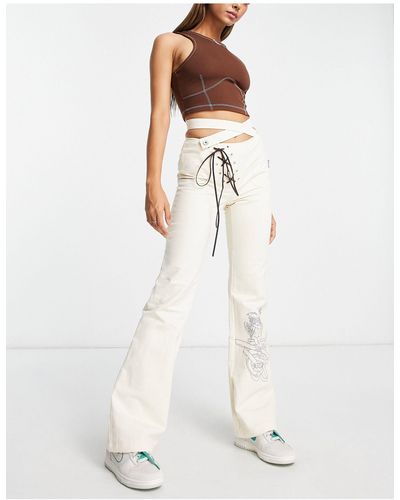 ZEMETA Pantalon taille basse avec croisillons à la taille - écru - Blanc