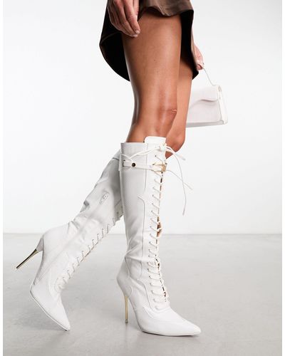 Public Desire Infatuated Lace Front Knee Boots - White