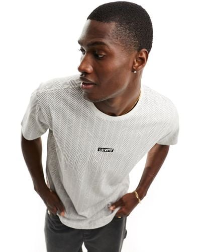 Levi's – t-shirt mit mittigem boxtab-logo und em fischgrätmuster - Weiß