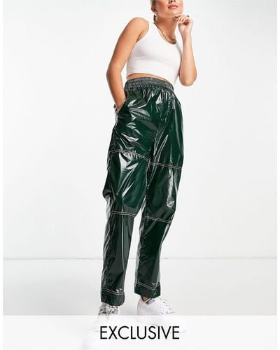 Collusion High Shine Nylon joggers With Contrast Stitch - Green
