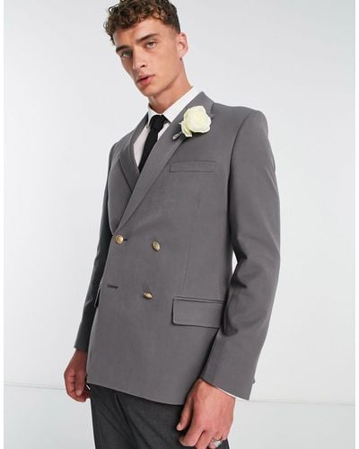 ASOS Wedding Skinny Blazer With Gold Buttons - Gray