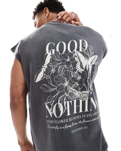 Good For Nothing Graphic Back Washed Vest - Grey