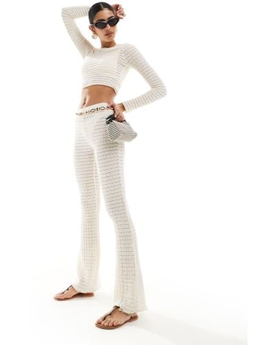 Bershka Crochet Wide Leg Pants Co-ord - White