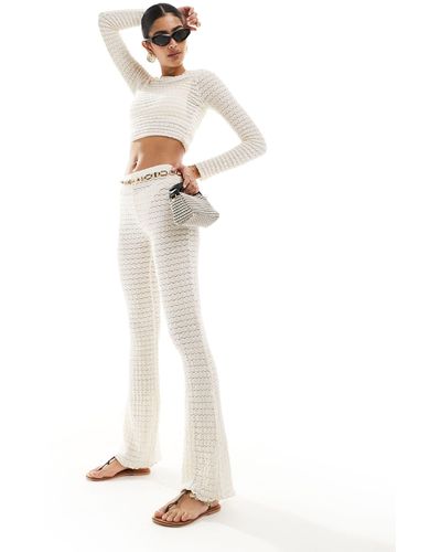 Bershka Crochet Wide Leg Trousers Co-ord - White