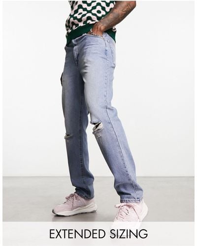 ASOS Straight Leg Jeans With Busted Knee - Blue