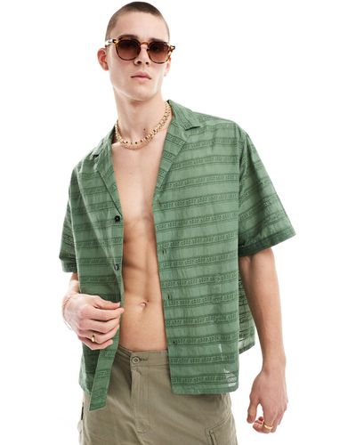 ASOS Short Sleeve Boxy Oversized Revere Collar Broderie Shirt - Green