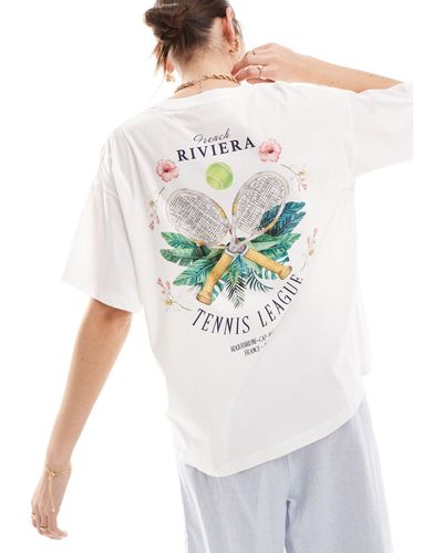 JJXX T-shirt oversize à imprimé tennis riviera au dos - Blanc