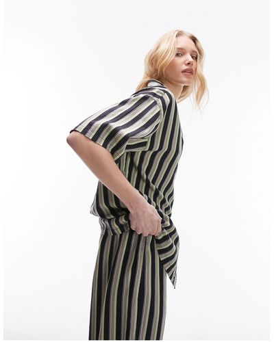 TOPSHOP Stripe Linen Oversized Shirt - Multicolour