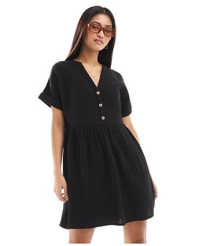 New Look Button Smock Mini Dress - Black