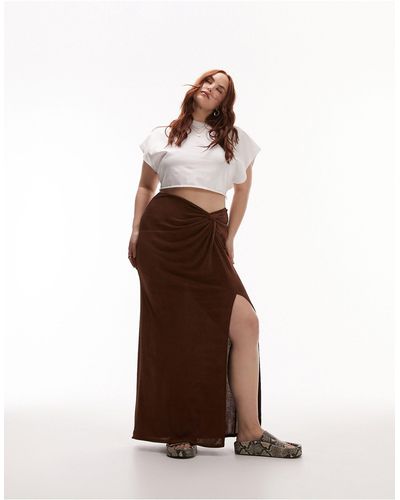 TOPSHOP Curve Slinky Twist Front Maxi Skirt - Brown