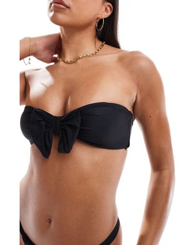 Miss Selfridge Bow Front Bandeau Bikini Top - Black