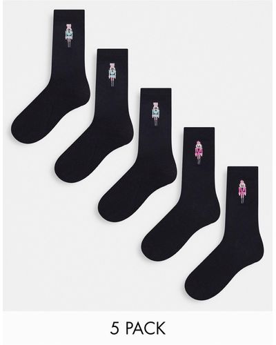 Brave Soul Christmas 5 Pack Socks With Nutcracker Embroidery - White