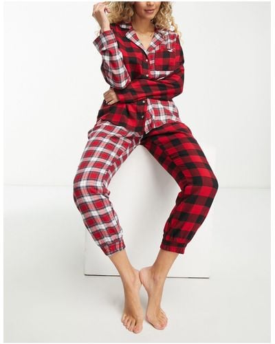 Hollister Co-ord Oversized Flannel Pyjama Top - Red