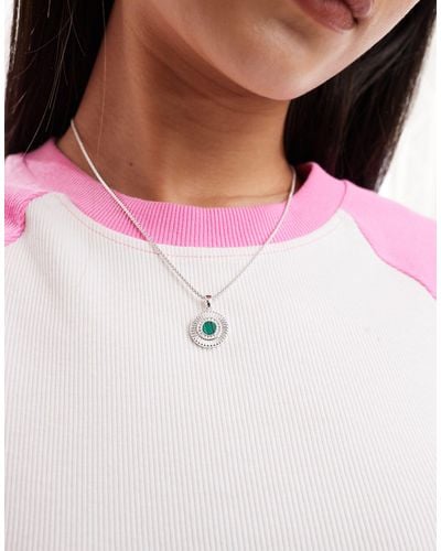 ASOS Plated Adjustable Necklace With Malachite Look Coin Pendant - Pink
