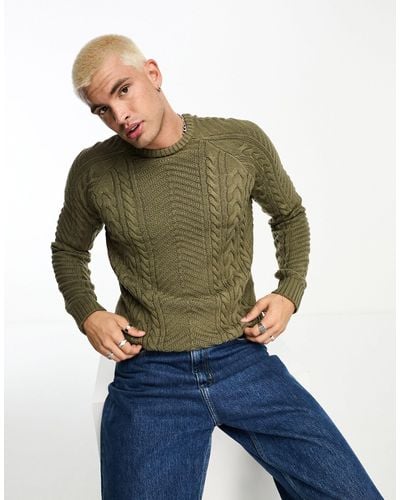 Brave Soul Chunky Cable Knit Jumper - Green