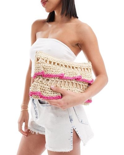 South Beach Crochet Ruffle Clutch Bag - Pink