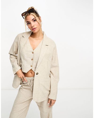 Monki Blazer en lin d'un ensemble 3 pièces - beige - Neutre