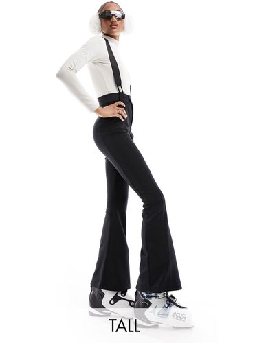 Threadbare Tall - pantaloni a fondo ampio da sci neri con bretelle - Bianco