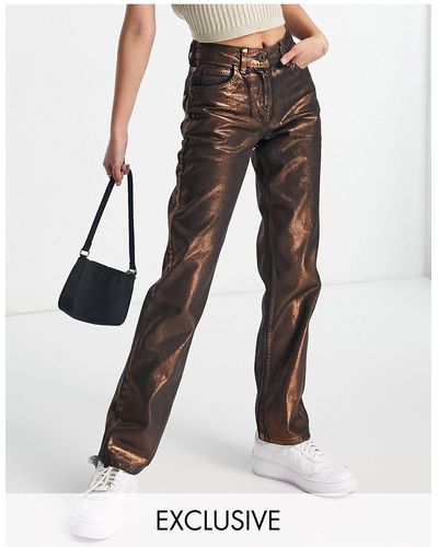 Collusion X005 - jeans dritti a vita medio alta con rivestimento color bronzo - Marrone