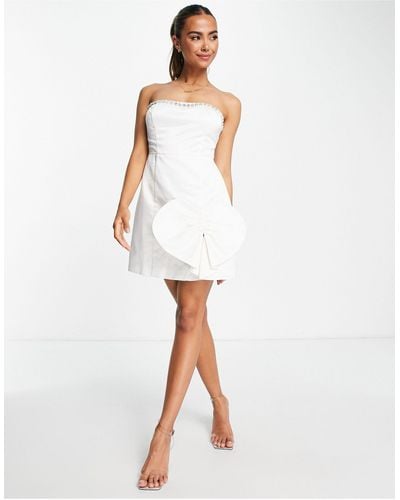 Band of Stars Premium Bandeau Mini Dress With Heart Applique - White