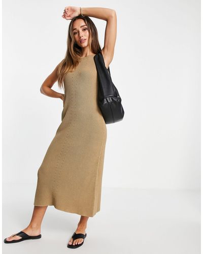 SELECTED Femme Knitted Maxi Dress With Racer High Neck - Brown