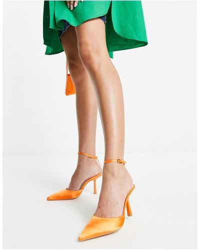 London Rebel Ankle Strap Pointed Stiletto Heeled Shoes - Green