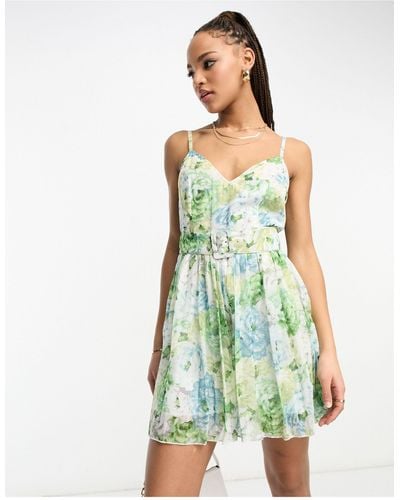 ASOS Pleated Playsuit With Belt - Green