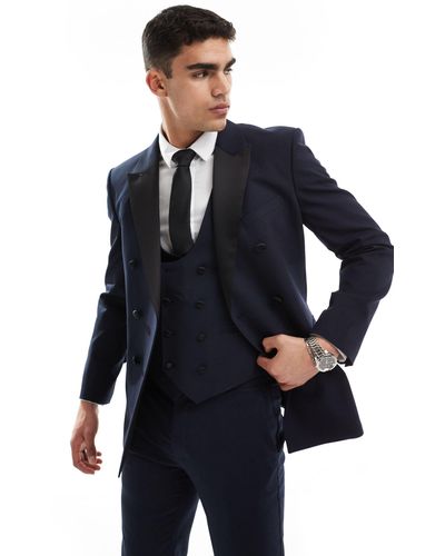 ASOS Double Breasted Skinny Suit Jacket - Blue