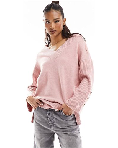 River Island V-neck Fine Knit Sweater - Pink