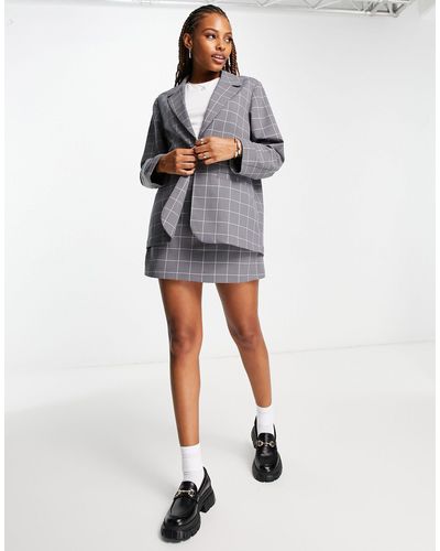 Monki Mix and match - blazer en polyester à carreaux - Gris