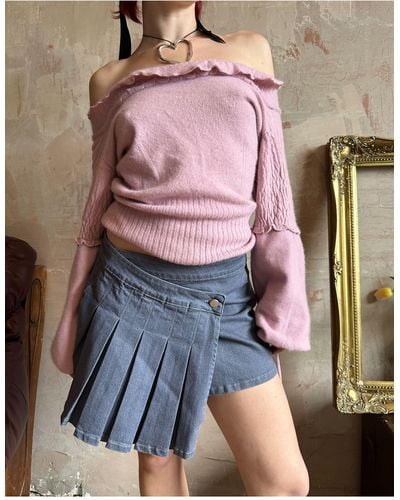 Labelrail X Lara Adkins Asymmetric Pleated Low Rise Denim Mini Skirt - Pink