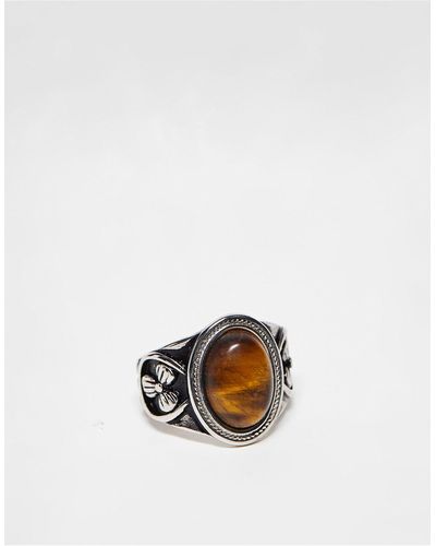 Reclaimed (vintage) – unisex-ring aus edelstahl mit steindetail - Weiß