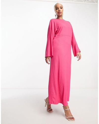 Trendyol Batwing Jersey Ribbed Maxi Dress - Pink