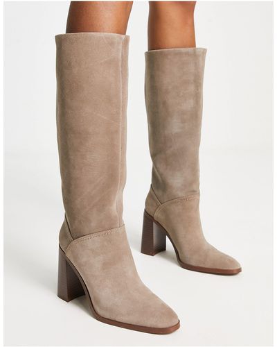 Mango Suede Heeled Boot - Natural