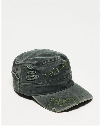Collusion Unisex Distressed Trucker Cap With Branding - Green